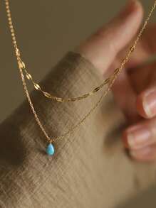 1PC 925 Sterling Silver Layered Chain Opal Pendant Necklace For Women Simple Choker Necklaces Birthday Party Holiday Daily Wear Necklace - Style 2 - View 5