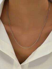 1pc Silver European & American Minimalist Style Snake Chain Necklace - Silver - View 2