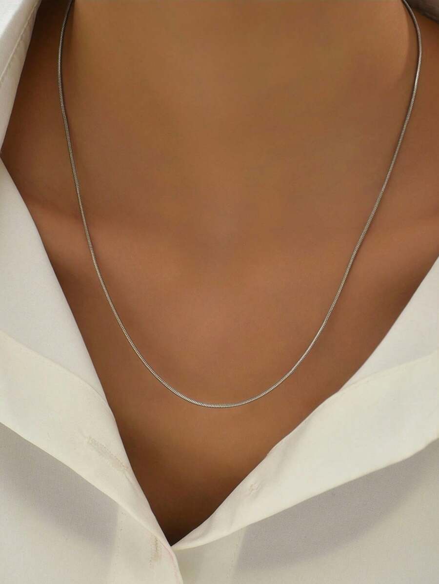 1pc Silver European & American Minimalist Style Snake Chain Necklace