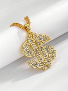 Hip Hop Gold Color Dollar Sign $ Pendants & Necklaces With Long Twist Chain Statement Necklace For Woman Men - đô la mỹ - Xem 2