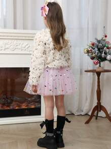 Young Girl Rainbow Butterfly Tulle Cute Mini Skirt - Pink - View 6
