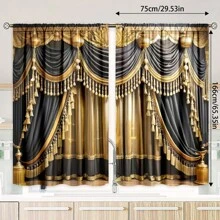 2pcs European Style Elegant Patchwork Pattern Home Textile Digital Printed Curtains, Designed For Easy Hanging, Providing Privacy, Suitable For Bedroom, Living Room, Kitchen, Study, Dining Room, Gaming Room, Essential Home Decor