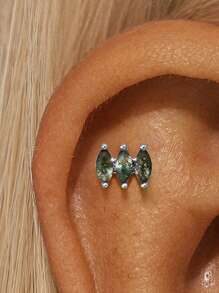 1 件 925 纯银天然绿玛瑙榄尖形平背软骨耳轮穿孔精美珠宝适合日常佩戴婚礼派对订婚周年纪念情人节 - 銀色 - 查看 23