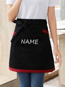 1pc Customized Unisex Polyester Apron With 2 Pockets, Short Half Waist Waiter Apron Work Uniform For Kitchen Supplies, Waitress Waiter Server Short Aprons Ideal For Waiters, Chefs, And Kitchen Supplies, Durable And Comfortable Half Waist Work Uniform