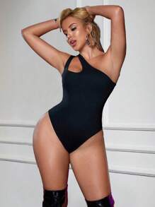 Rave Y2K 单肩镂空无袖弹力紧身连体衣 夏季比基尼沙滩装紧身衣