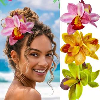 1 pièce Épingle à cheveux en tissu bohème - Jolie coiffe de mariée hawaïenne tropicale d'orchidée - Épingle à cheveux pince alligator oblongue pour mariage, fête de plage - , Couleur unie, Pinces à cheveux, Accessoires cheveux, Barrettes