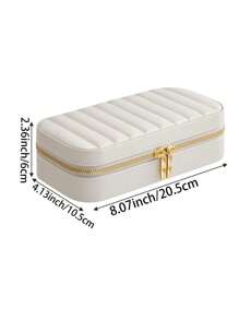 1pc Dual Metal Zipper Portable Jewelry Box With Independent Mirror, Earrings, Necklace Storage Box, Multi-Functional Accessory Travel Case