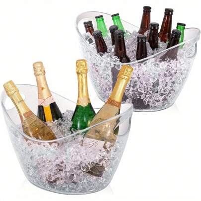 2 Stück/1 Stück, 1 Stück eleganter externer transparenter Eiswürfelbehälter, Acrylmaterial zum Kühlen von Champagner und Limonaden Outdoor - mit Griff, perfekt für Hochzeiten, Zusammenkünfte, Partys, Barnutzung | Party Getränkekühler | Dekorativer Eiswürfelbehälter | Klarer AC IC, Hochzeitsaccessoire, moderne Barausstattung, stilvolle Trinkgefäße, schlanke Ausführung, robuste Konstruktion, Getränkekühler, Eventplaner, Restaurantbesitzer, Weihnachtsgeschenke, Partyzubehör