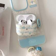 Blue Striped Star Pattern Earphone Case With Hanger Loop Compatible With Apple Pro 2/ Pro/ 4/ 3/ 2