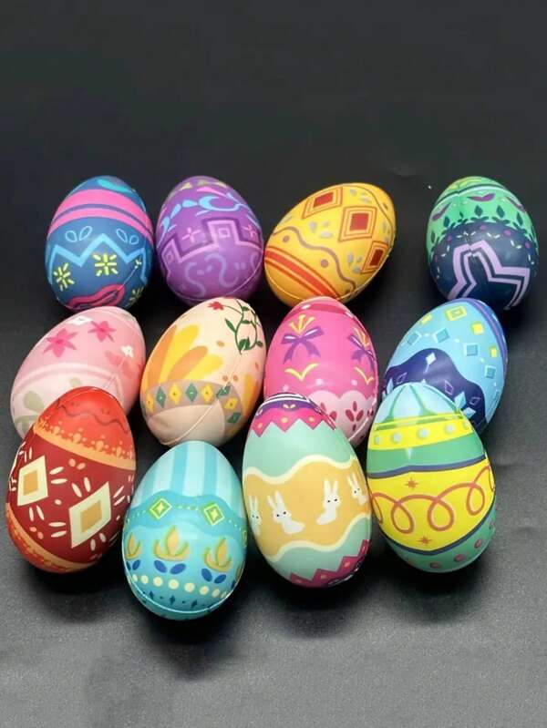 12pcs Colorful Soft Easter Eggs - Vibrant Party Favors, Game Prizes, And Home Decor | Assorted Patterns Including Floral, Geometric, And Adorable Bunny Designs, Perfect For Easter Party Gifts | Playful Patterns | Fun Designs