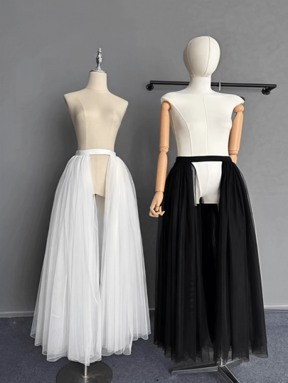 1pc Women's Front Slit Puff Skirt, One-Piece Small Apron Tulle Skirt, Long Skirt For Halloween