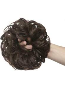 Chongos Postizos de Cabello, Extensión de Moño de Pelo Rizado Desordenado - Camel - Ver 1