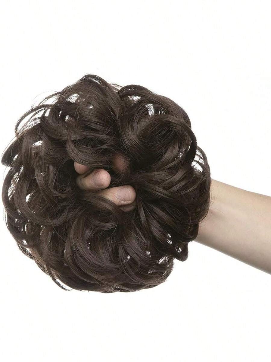 Chongos Postizos de Cabello, Extensión de Moño de Pelo Rizado Desordenado - Camel - Ver 1