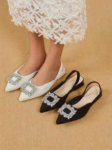 Summer New Fashion High Heel Shoes Rhinestone Closed Toe Backless Low-Heel Sandals In Stock - Black - View 2