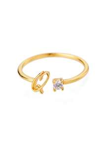 女士不锈钢小字母开口戒指时尚锆石 A-Z 字母可调节戒指女式婚礼美学珠宝 - 多色 - 查看 58