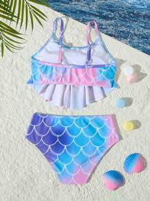 Tween Girl Ombre Mermaid Scale Print Bikini Set