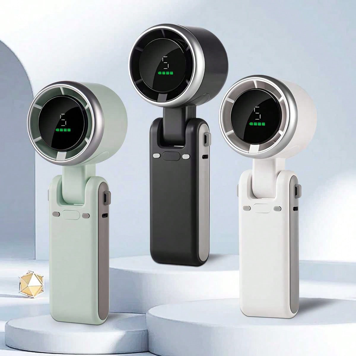 Ventilador portátil de mano mini, plegable, con flujo de aire turbo potente, recargable por USB, con 5 ajustes de velocidad del viento, pantalla digi