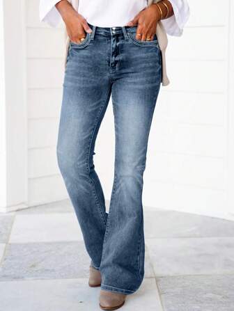 Women's Stretchy Faded Blue Bootcut Jeans