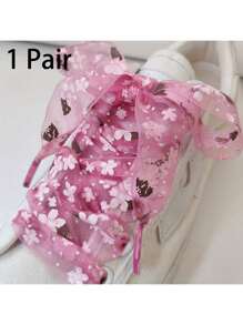 1pair Dreamy Cherry Blossom Mesh Lace Shoelaces, Suitable For Canvas Shoes, Sneakers, White Shoes, Flat Shoelaces For Spring/Summer