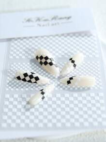 Chessboard Checkerboard Nail Art Sticker, Self-Adhesive 3D Nail Decor Patch, Full Coverage