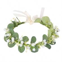 1 Stück verstellbarer Kranz aus synthetischen Blättern und Blumen, Eukalyptus Blumenkranz Haarband für Frauen, Blumenmädchen, Boho-Stil, Party, Fotoshooting, Feiertage, Hochzeit, St. Patrick's Day