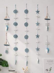 1pc Shell Wall Hanging Decor, Ocean Boho Farmhouse Coastal Theme Home Decor | Shells, Starfishes And Anchors Beach Nautical Decoration For Bathroom, Bedroom Or Living Room