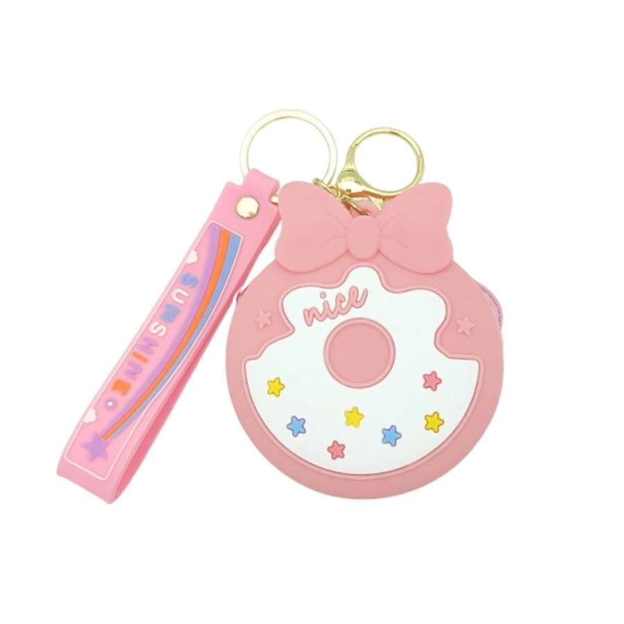 Silicone Coin Purse, Cute Donut Zipper Closure Portable Hanging Pendant Backpack Charm - Pink - View 1