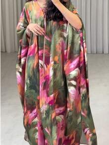 Bata de kaftan con estampado floral, vestido de noche para mujer para la fiesta de Año Nuevo - Verde - Ver 3