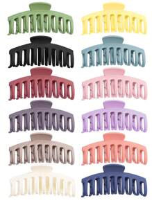 12pcs/Set Minimalist Colorful Hair Clips, Matte Plastic, Mixed Colors, Hollow Oval Design, Claw Clamps, Fashion Hair Accessories Suitable For Women Aged 14+, Everyday Wear