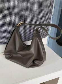 1 chiếc túi đeo vai thời trang dung tích lớn thích hợp cho việc đi lại hàng ngày Túi tote thời trang dung tích lớn màu trơn Túi đeo chéo đơn giản cho phụ nữ Túi xách đeo vai thông thường Túi xách ví - Xám - Xem 6