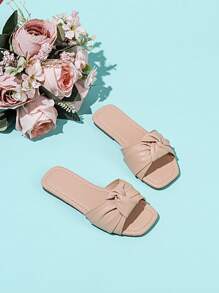 1 Pair Fashionable Flat Woven Flat Slippers For Girl - Apricot - View 2