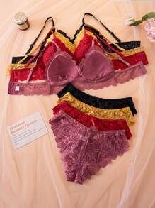 4pcs/Set Sexy Lace Bra Set, Wire-Free Supportive Backless Thin Cup Brassiere & Camisole Set - Nhiều màu - Xem 2