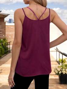 Women's Basic Blouse With Crossed Straps And V-Neckline - Vino - View 4