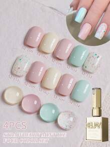 XEIJAYI 4 Colors 15ml New Popular Mint Green Pink Nail Gel Polish Semi Permanent Nail Art Soaking UV LED Nail Salon DIY Nail Salon Gel For Spring And Summer - 彩色 - 查看 1