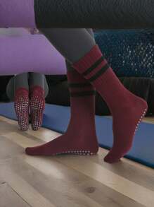 1 Pair Women's High Elastic Non-Slip Fitness Sports Dotted Yoga Pilates Mid-Calf Socks