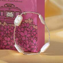 Baroque Pearl Bracelet, 925 Silver Natural Irregularity Pearl Bracelet In Gift Box, Unique Eye-Catching Accessory For Party/Date, Exquisite Pink Gift Box - Perfect Jewelry Gift For Her