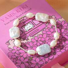 Baroque Pearl Bracelet, 925 Silver Natural Irregularity Pearl Bracelet In Gift Box, Unique Eye-Catching Accessory For Party/Date, Exquisite Pink Gift Box - Perfect Jewelry Gift For Her