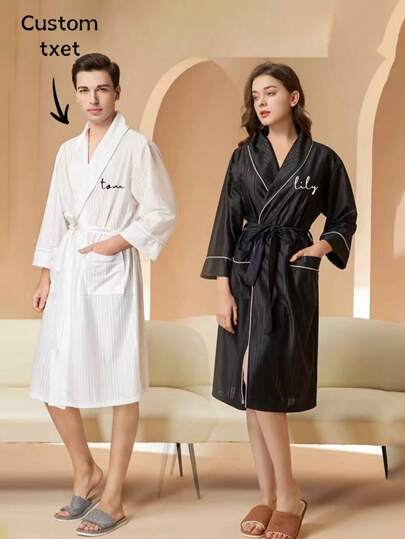 1pc Personalized Long Kimono Bathrobe Lightweight Long Sleeve Dressing Gowns Sleepwear For Wedding Party,Wedding,Wedding Accessories,Bridesmaid Gifts. Beach Essentials Back To School Shower Towels For Beauty Salon, Hotel Sports,Home Essentials, Towel, Skin Care