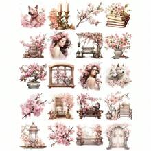 12 Stücke/Set bunte Papier Aufkleber mit japanischen Kirschblüten und Geisha-Motiven für Scrapbooking