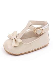 أحذية بنفلات لطفلة باللون المشمشي، أحذية أميرة للفتيات، جلدية مزينة بفيونكة ، قاعدة لينة مقاومة للانزلاق، أحذية مشي لحديثي الولادة