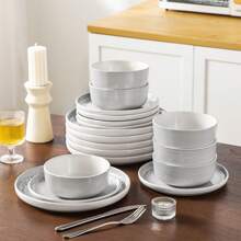 vancasso 36 Pieces Porcelain Dinnerware, Beige, Ceramic Tableware Set, Reactive Glazed Porcelain, Including Dinner Plates, Desserts Plates And Bowls, Service For 12 People - Beige - View 10