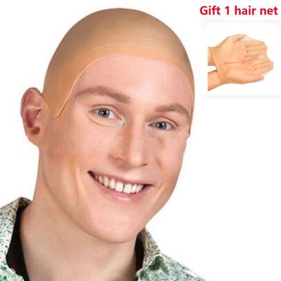 1 pieza Peluca calva de látex falsa para pintura y graffiti de Halloween, utilería para maquillaje realista de monje calvo para juego de roles, cosplay y fiestas