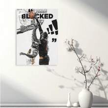 Framed J.Ames "Oh F**K B.Locked By!" Dunking Canvas Art Print -   Wall Decor For Bedroom, Office, Or Sports Room - Classic Black & White Athletic Poster With Dynamic Basketball Scene