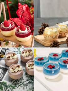 1 Set Of 6pcs Round Honey Pot Shaped Pudding Cups, Suitable For Pudding, Cake, Mousse, Dessert Cups, For Birthday Parties, Wedding Dessert Plating And Decoration, Washable And Reusable - Transparent - View 3