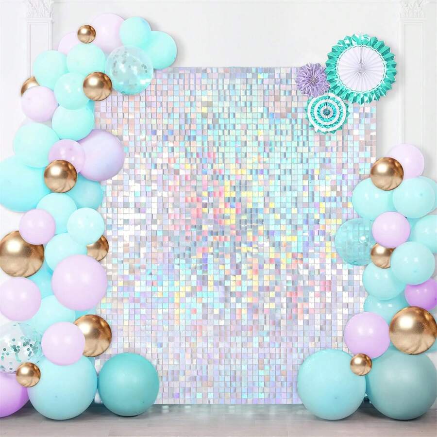Wall Backdrop Iridescent Silver Wall Panels 36Pcs Square Sequin Shimmer Wall Backdrop Decoration For Birthday Party,Wedding, Anniversary - Nhiều màu - Xem 1