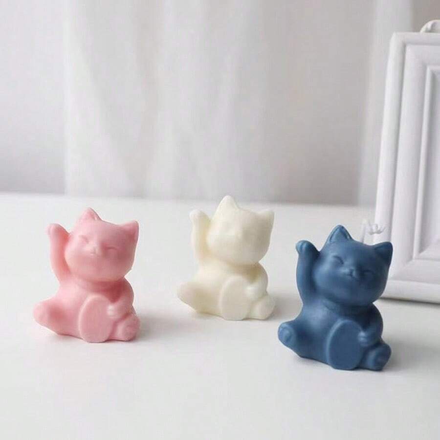 1 件猫形 3D 硅胶模具，用于制作香薰蜡烛、DIY 手工石膏、陶瓷、肥皂、香薰石，适用于家居装饰、节日氛围装饰 - 白色 - 查看 1