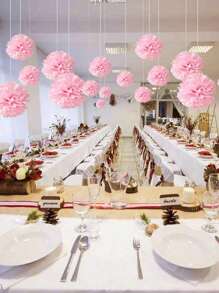 10/20 pièces/set Pompons en papier, fleurs en forme de boules en tissu bleu pour décoration suspendue, pour mariage, anniversaire, fête de demoiselle d'honneur, fête d'anniversaire, décoration de douche