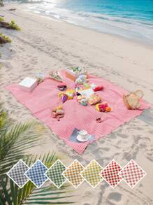 1 件格子印花野餐垫，清新格子图案，便携户外露营野餐毯，适合家庭聚会、海滩、草坪露营、郊游、野餐