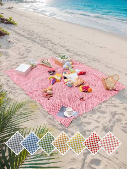 1pc Plaid Printed Picnic Mat, Fresh Checkered Pattern Ins Style, Portable Outdoor Camping Picnic Blanket Suitable For Family Gatherings, Beach, Lawn Camping, Outing, Picnic