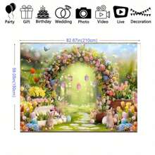1pc High Quality Polyester, 7x5ft/8x6ft/10x8ft Spring Forest Path Easter Wreath Arch Green Grass Flower Rabbit Easter Eggs Butterfly Fairytale Flower Tulip Colorful Rose Party Decor Photography Backdrop Cloth, Washable, Low-Temperature Iron, Wrinkles Can Be Completely Removed, Tablecloth, Curtain
